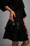 Buy_Deepika Arora_Black Rozella Crepe Embellished Applique V-neck Textured Waist Tiered Dress _Online_at_Aza_Fashions