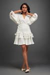 Buy_Deepika Arora_White Rozella Crepe Embellished Applique V-neck Textured Tiered Dress _at_Aza_Fashions