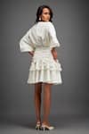 Shop_Deepika Arora_White Rozella Crepe Embellished Applique V-neck Textured Tiered Dress _at_Aza_Fashions