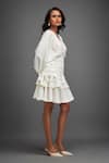 Deepika Arora_White Rozella Crepe Embellished Applique V-neck Textured Tiered Dress _Online_at_Aza_Fashions