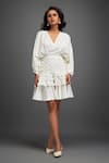 Buy_Deepika Arora_White Rozella Crepe Embellished Applique V-neck Textured Tiered Dress 