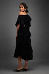 Shop_Deepika Arora_Black Georgette Textured One Shoulder Off Asymmetric Dress _at_Aza_Fashions