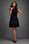 Buy_Deepika Arora_Black Rozella Crepe Textured Applique Flat Collar Top With Skirt _at_Aza_Fashions