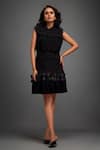 Deepika Arora_Black Rozella Crepe Textured Applique Flat Collar Top With Skirt _Online_at_Aza_Fashions