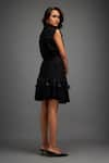 Deepika Arora_Black Rozella Crepe Textured Applique Flat Collar Top With Skirt _Online