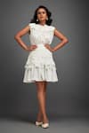 Buy_Deepika Arora_White Rozella Crepe Textured Applique Flat Collar Top With Geometric Skirt _Online_at_Aza_Fashions