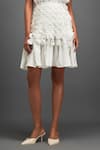 Buy_Deepika Arora_White Rozella Crepe Textured Applique Flat Collar Top With Geometric Skirt 