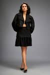 Deepika Arora_Black Ponte Roma Textured Applique Lapel Collar Embellished Jacket With Skirt _Online_at_Aza_Fashions