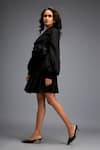 Buy_Deepika Arora_Black Ponte Roma Textured Applique Lapel Collar Embellished Jacket With Skirt _Online_at_Aza_Fashions