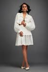 Buy_Deepika Arora_White Ponte Roma Textured Applique Lapel Collar Jacket With Skirt _at_Aza_Fashions