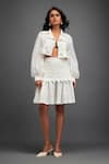 Deepika Arora_White Ponte Roma Textured Applique Lapel Collar Jacket With Skirt _Online_at_Aza_Fashions