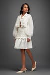 Buy_Deepika Arora_White Ponte Roma Textured Applique Lapel Collar Jacket With Skirt _Online_at_Aza_Fashions