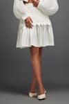 Buy_Deepika Arora_White Ponte Roma Textured Applique Lapel Collar Jacket With Skirt 