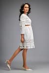 Buy_Deepika Arora_White 100% Cotton Textured Applique V-neck Cut-out Dress 