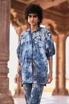 Buy_Dash and Dot_Blue 100% Polyester Embroidery Tie Dye Floral Boxy Shirt _at_Aza_Fashions