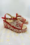 Shop_Rajasthani Stuff_Red Embroidery Giri Floral Wedges _at_Aza_Fashions