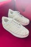 Buy_Rajasthani Stuff_White Embroidery Hostile Stare Sneakers _at_Aza_Fashions