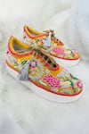 Buy_Rajasthani Stuff_Yellow Embroidered Boss Babe Peacock Motif Sneakers _at_Aza_Fashions