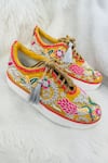 Rajasthani Stuff_Yellow Embroidered Boss Babe Peacock Motif Sneakers _Online_at_Aza_Fashions