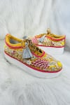 Buy_Rajasthani Stuff_Yellow Embroidered Boss Babe Peacock Motif Sneakers _Online_at_Aza_Fashions