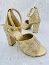 Buy_Rajasthani Stuff_Gold Embellished Chamak Bead Embroidered Heels _at_Aza_Fashions