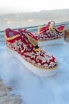 Buy_Rajasthani Stuff_Red Embroidered Chasing Beauty Velvet Sneakers _at_Aza_Fashions