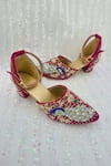 Buy_Rajasthani Stuff_Pink Embroidered Citta Peacock Zari Mule Heels _at_Aza_Fashions