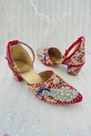 Rajasthani Stuff_Pink Embroidered Citta Peacock Zari Mule Heels _Online_at_Aza_Fashions