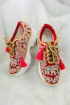 Buy_Rajasthani Stuff_Red Embroidered Gajraj Velvet Zari Sneakers _at_Aza_Fashions