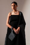 Buy_ADISEE_Black Ajrakh Textured Zari Work Wrist Bag _at_Aza_Fashions