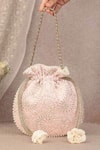 Shop_AMYRA_Pink Thread Rhea Embroidered Potli Bag _at_Aza_Fashions