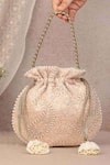 Shop_AMYRA_Peach Thread Rhea Embroidered Potli Bag _at_Aza_Fashions