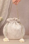 Shop_AMYRA_Grey Thread Rhea Work Potli Bag _at_Aza_Fashions