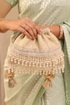 AMYRA_Ivory Cutdana Anahi Tussar Brocade Potli Bag _Online_at_Aza_Fashions