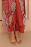 Buy_Label Astha Chhabra_Orange Crepe Hand Embellished Floral Tunic V-neck Printed Cape With Set _Online_at_Aza_Fashions