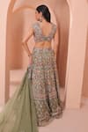 Shop_Label Astha Chhabra_Green Organza Hand Embellished Cutwork Plunge V Floral Lehenga Set _at_Aza_Fashions