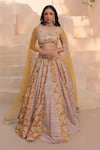 Buy_Label Astha Chhabra_Yellow Crepe Hand Embellished Gota Sweetheart Botanical Print Lehenga Set _at_Aza_Fashions