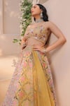 Shop_Label Astha Chhabra_Yellow Crepe Hand Embellished Gota Sweetheart Botanical Print Lehenga Set _Online_at_Aza_Fashions