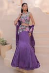 Buy_Label Astha Chhabra_Purple Satin Georgette Hand Embellished Floral Applique Detailed Lehenga Set _at_Aza_Fashions