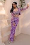 Buy_Label Astha Chhabra_Purple Chiffon Georgette Hand Embellished Print Pre-draped Skirt Set With Jacket _Online_at_Aza_Fashions