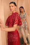 Buy_Label Astha Chhabra_Red Organza Hand Embellished Floral Front Slit Ombre Skirt With Blouse _Online_at_Aza_Fashions