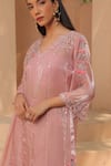 Buy_Label Astha Chhabra_Pink Glass Organza Hand Embellished Thread V Neck Floral Embroidered Kurta Set _Online_at_Aza_Fashions