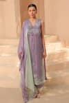 Shop_Label Astha Chhabra_Purple Glass Organza Hand Embellished Floral Cutwork Kurta Set _at_Aza_Fashions