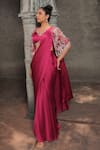 Buy_Label Astha Chhabra_Pink Aemani Satin Hand Embroidered Pearl Solid Pre-draped Saree Set With Cape _Online_at_Aza_Fashions