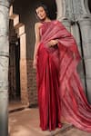 Buy_Label Astha Chhabra_Red Milano Satin Hand Embroidered Stripe Detailed Pre-draped Saree With Blouse _at_Aza_Fashions