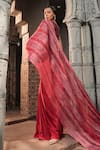 Shop_Label Astha Chhabra_Red Milano Satin Hand Embroidered Stripe Detailed Pre-draped Saree With Blouse _at_Aza_Fashions