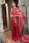 Label Astha Chhabra_Red Milano Satin Hand Embroidered Stripe Detailed Pre-draped Saree With Blouse _Online_at_Aza_Fashions