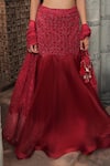 Buy_Label Astha Chhabra_Red Milano Satin Hand Embroidered Cut-work Round Bead Fish Lehenga Set _Online_at_Aza_Fashions