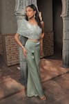 Shop_Label Astha Chhabra_Green Glass Organza Hand Sequin Structured Top With Bell Bottom Pant _at_Aza_Fashions