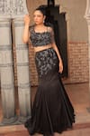 Shop_Label Astha Chhabra_Black Satin Georgette Hand Embroidered Bead Fish Cut Skirt With Blouse _at_Aza_Fashions